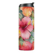 BOUTEILLES ISOTHERMES HIBISCUS TROPICAL À L'AQUARELLE ROSE ROUGE ORANGE (Tourné sur la gauche)