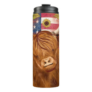 Bouteilles Isothermes Highland Cow 4 juillet USA Independence Day