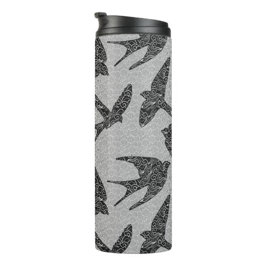 Bouteilles Isothermes hirondelles japonaises en vol, charbon de bois et (Tourné sur la droite)