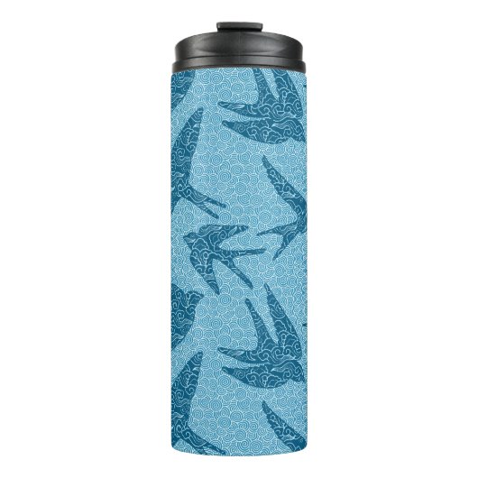 Bouteilles Isothermes hirondelles japonaises en vol, Cobalt et bleu pâle (Devant)