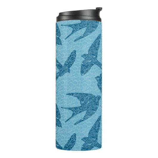Bouteilles Isothermes hirondelles japonaises en vol, Cobalt et bleu pâle (Tourné sur la gauche)