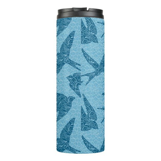 Bouteilles Isothermes hirondelles japonaises en vol, Cobalt et bleu pâle (Dos)