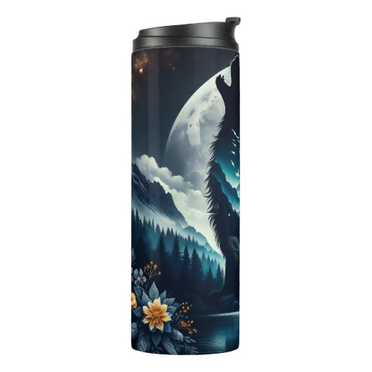 Bouteilles Isothermes Howling Wolf | Pleine lune Ai Art (Tourné sur la gauche)