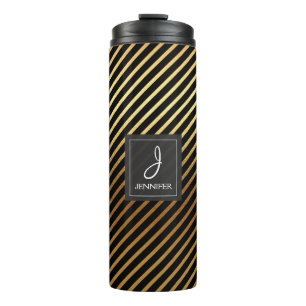 Bouteilles Isothermes Huile d'or et monogramme Motif à rayures noires