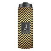 Bouteilles Isothermes Huile d'or et Motif noir Chevron Monogramme (Devant)