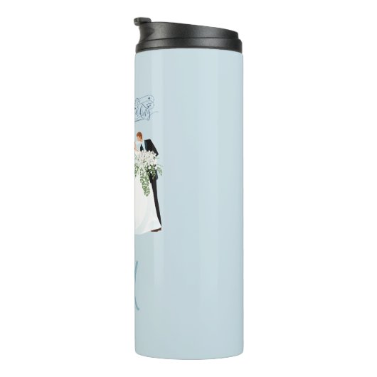 Bouteilles Isothermes Illustration bleu clair mignon Mariage (Tourné sur la droite)