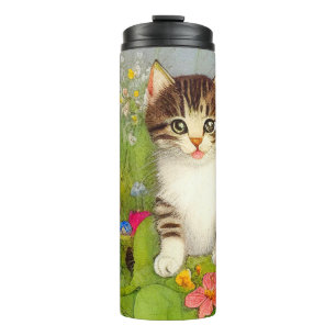 Bouteilles Isothermes Illustration de chat souriant vintage