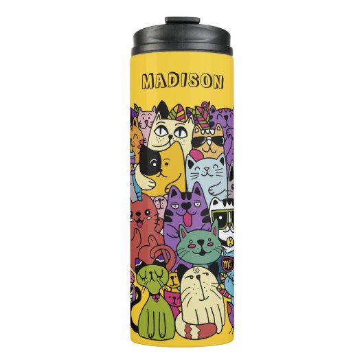 Bouteilles Isothermes Illustration de chats amusants de nom et de couleu (Devant)