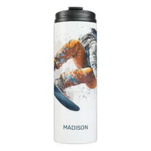 Bouteilles Isothermes Illustration de snowboarder de nom personnalisé