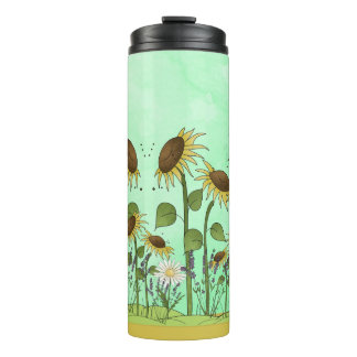 Bouteilles Isothermes Illustration de tournesol d'été d'or sur le vert