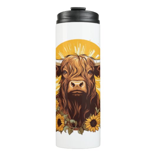 Bouteilles Isothermes Illustration d'une vache des Highlands avec Sunflo (Devant)