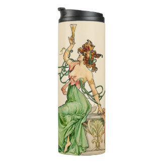 Bouteilles Isothermes Illustration vintage Art Nouveau de la Dame du Cha