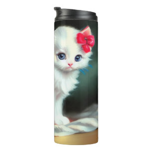 Bouteilles Isothermes Illustration vintage de Kitten blanc avec fleurs r