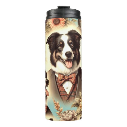 Bouteilles Isothermes Illustration vintage des bordures Collie (Devant)