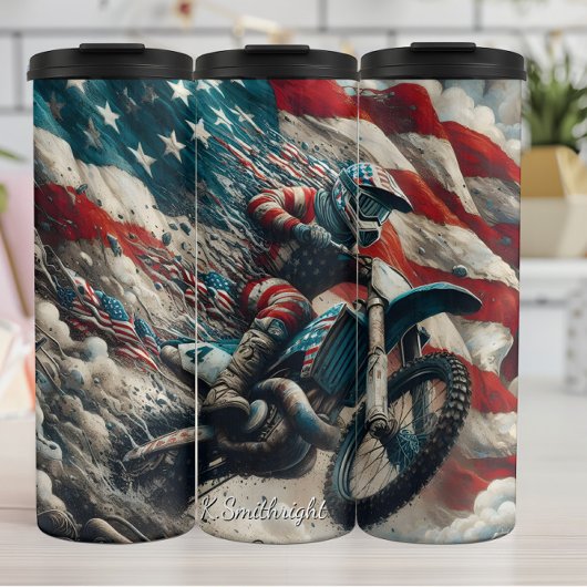 Bouteilles Isothermes Impression d'art du drapeau américain de motocross
