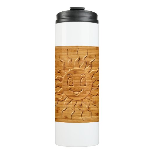 Bouteilles Isothermes Impression De La Face Solaire Souriante En Bois (Devant)
