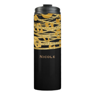 Bouteilles Isothermes Imprimé élégant noir et or pailleté léopard guépar