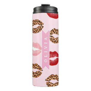 Bouteilles Isothermes Imprimé léopard rose chic personnalisé sur les lèv