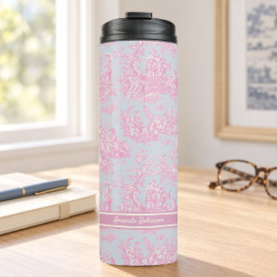 Bouteilles Isothermes Imprimé toile de jouy bleu rose vintage