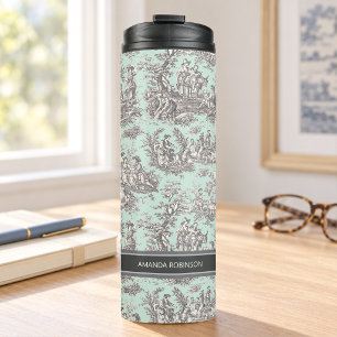 Bouteilles Isothermes Imprimé vintage toile de jouy noir menthe