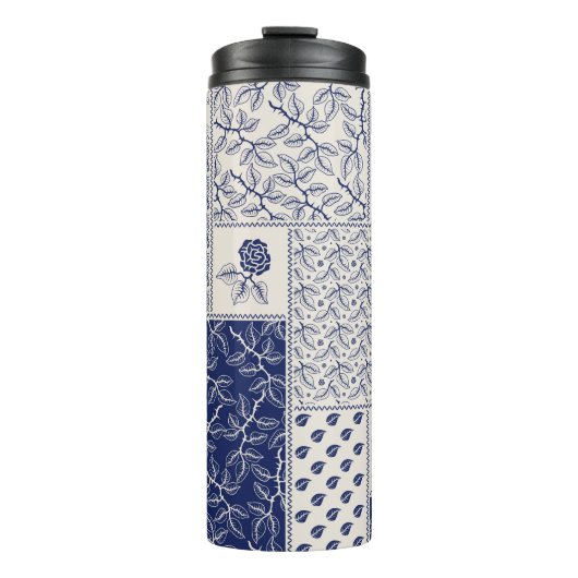 Bouteilles Isothermes Indigo Bleu Beige Floral Patchwork (Devant)