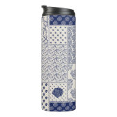 Bouteilles Isothermes Indigo Bleu Beige Floral Patchwork (Tourné sur la droite)