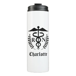 Bouteilles Isothermes Infirmière inscrite Simple Noir et Blanc Caduceus 