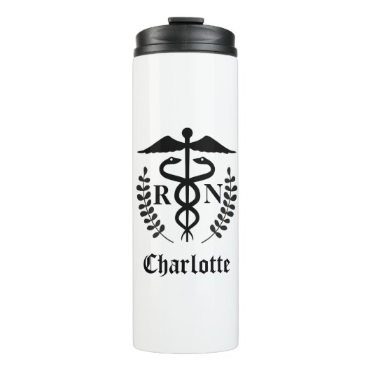 Bouteilles Isothermes Infirmière inscrite Simple Noir et Blanc Caduceus (Devant)