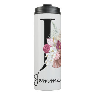 Bouteilles Isothermes Initiale J brodée rose boho floral féminin