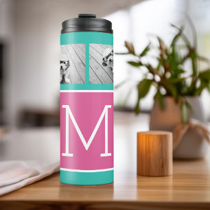 Bouteilles Isothermes Instagram Teal & Rose Chaud Monogramme Collage de