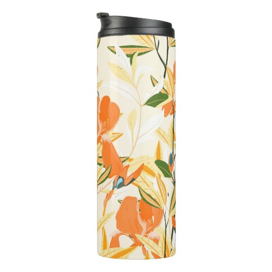 Bouteilles Isothermes Iris orange : motif floral transparent (Tourné sur la droite)