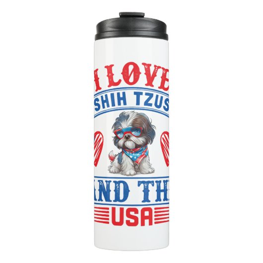 Bouteilles Isothermes J'aime Shih Tzus et les USA (Devant)