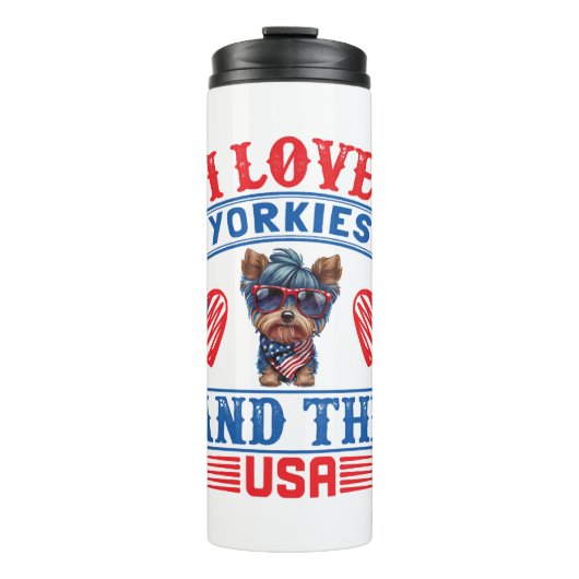Bouteilles Isothermes J'aime Yorkies et les USA 01 (Devant)