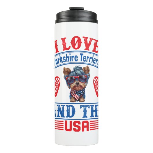 Bouteilles Isothermes J'aime Yorkshire Terriers et les USA 01 (Devant)