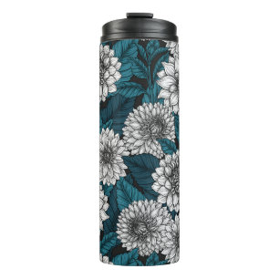 Bouteilles Isothermes Jardin blanc Dahlia / feuilles bleus 2
