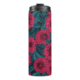 Bouteilles Isothermes Jardin de Dahlia Rouge/feuilles bleus