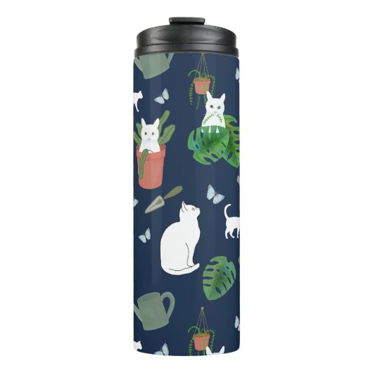 Bouteilles Isothermes Jardinage Chats Blanc Kitty Plantes Bleu Tumbler (Devant)