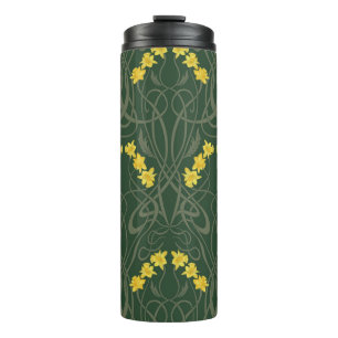 Bouteilles Isothermes Jaune Art Nouveau Jonquilles et Tiges Vertes