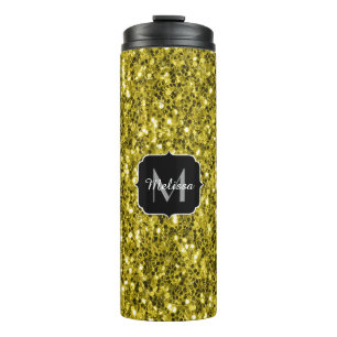 Bouteilles Isothermes Jaune or foncé faux paillettes scintillent Monogra