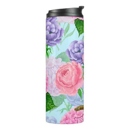 Bouteilles Isothermes Jay bleu et fleurs motif aquarelle (Tourné sur la gauche)