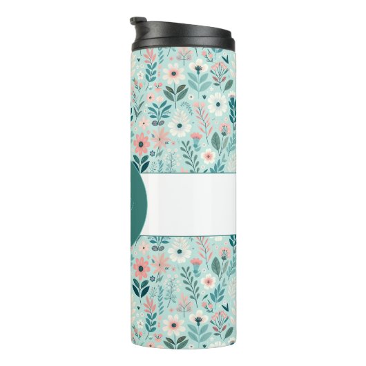 Bouteilles Isothermes Joli bleu et rose pastel Fleurs d'Art folklorique (Tourné sur la droite)