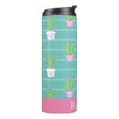 Bouteilles Isothermes Joli Cactus et rayures à fleurs roses | Monogramme (Tourné sur la gauche)