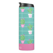 Bouteilles Isothermes Joli Cactus et rayures à fleurs roses | Monogramme (Tourné sur la droite)