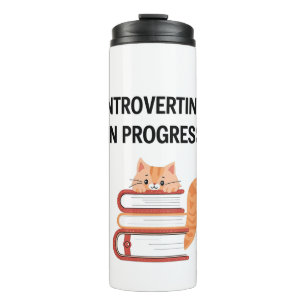 Bouteilles Isothermes Joli Chat sur des Livres "Introverti en Progrès"