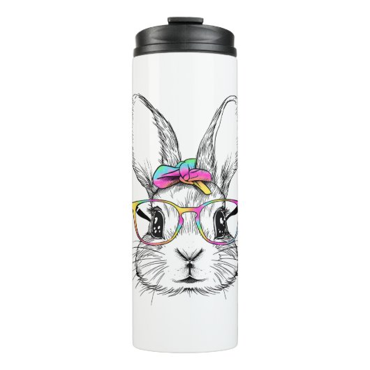 Bouteilles Isothermes Joli lapin lapin Visage Tie Tee Lunettes Fille Heu (Devant)