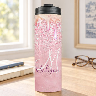 Bouteilles Isothermes Joli monogramme à ombre en or rose faux paillettes