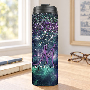 Bouteilles Isothermes Joli monogramme faux paillettes vert violet foncé