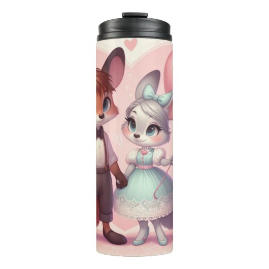 Bouteilles Isothermes Joli renard de caricature Saint Valentin (Devant)