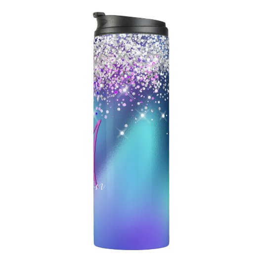 Bouteilles Isothermes Joli turquoise violet faux parties scintillant mon (Tourné sur la droite)