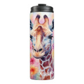 Bouteilles Isothermes Jolie Giraffe Face avec Fleurs Roses Tumbler (Devant)